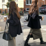 Korean Version Of Chic Retro French Temperament Collar Single Buckle Loose Long Hair Coat 2 Colors