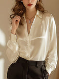 Heavy Silk Shirt Woman 2025 New Hong Kong Flavor Solid Color Hanging Sense Of High-End Unique Green Acetic Acid Vertinate Fascination Shirt