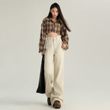 Autumn And Winter Main Push Color Tie High Waist Straight Jeans Trousers & Length Routine