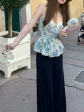 Blue éºéº/Antique White ˜ðÍñfale Lei Small Sling White Linen Sweet Vest Body