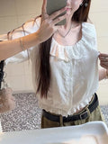 White Sky Silk Tidly Shirt Girl Summer French Temperament Lace Linen Shirt