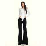 Autumn New Female Black Low-Rise Babes Low-Rise Modified Leg Type Thin Water Wash Small Trumpet Cowboy