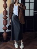 High-Rise Leather Skirt Woman Spring Autumn New After The Opening Fork Long Small Straight One-Step Skirt PU Leather Half-Dress Woman