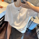 European Goods In The Summer Must Buy A Buckle Design Solid White Short-Sleeved T-Shirt Prints Ins