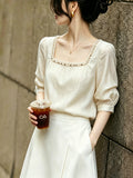 French Gentle Apricot-Color Hot Diamond Collar Top Women 2026 Summer New Commuting Thin Shirt