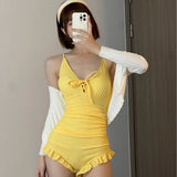 2026 Swimsuit Women's Two Sets Of Long-Sleeved Lace Coat Show Skinny Girl Sweet Bubble Hot Spring Swimsuit