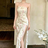 Gentle Wind Small Broken Lotus Lace Lace Lateral Boobed Bra Dress French Temperament Open Fork Thin Dress Woman