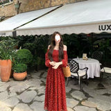 Super Beautiful Holiday Wind Red Broken Flower Bra Shoulder Dress To Collect Waist White Dress 2026