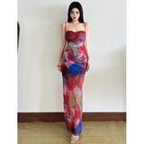 Net Yarn Dyed Sling Dress Women 2026 New French Seaside Vacation Waist Thin Ass And Hips Temperament