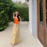 Yunnan Thailand Seaside Wearing A Holiday Suit Female Pure Desire Hottie Sling Vest Top High Waist Broken Flower Skirt
