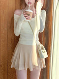 Autumn And Winter Pneumoconial Heart Woolen Two-Piece Collar Knitted Knitted Soft Mist Powder + Porcelain White Two Colors Into