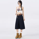 High-Waisted Loose Broad Leg Pants Deep Blue Seven-Point Trousers Spring And Summer Straight Jeans Women 2026 New Summer