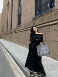 French Word Shoulder Long Sleeve White Dress Texture High Sense 2026 New Early Autumn Temperament Long Dress