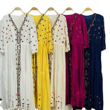 Vintage National Style Embroidery V-Neck Drawstring Dress Summer Fat Mm Cotton Tample Skinny Holiday Dress Girl