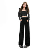 Black High-Waisted With Thin Legs Straight Narrow Version Of Jeans Women Black Nine-Point Black Trousers