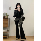 Autumn 2025 New Large-Size French Set Of Open Shoulder Jacket With Lattice Splicing Micro-Tight Pants To Reduce The Age Of The Ocean
