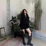 Autumn And Winter New Korean Version Of The Flip-Necked Slim POLO Knitted Sweater Shorts Fashion Set Shorts + Top