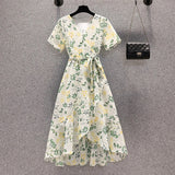 2026 Summer New Large-Size Fat Sister Super Fairy Temperament Thin Fashionable Belt With Broken Flower Dress