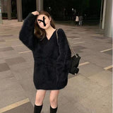 Imitation Water Stinger White Bare Shoulder Long-Sleeved Sweater Women Soft Glutinous Knitted Knitted Long Languid Sweater