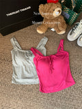 1062# Human Cotton Tie Bow With Small Sling Vest Women's Summer 2025 New Hot Girl Style Solid Color Wear Clothes