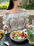 Lace Lace Bubble Sleeve Shirt Top Women's Summer Half Skirt Set Cold Feeling White Moonlight Fashion Temperament