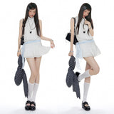 Summer 2026 | White Wave Point French Girl Sweet Sleeveless Hanging Dress