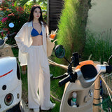 French-Style Old Money-Style White Shirt Women Wear Thin Loose Long-Sleeved Sunscreen Shirt White Trousers In Summer