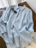 100 Linen ~ Simple Temperament Basic Solid Color Buffet Loose Linen Long-Sleeved Shirt Top