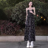 2025 Summer Korean Version Of Sweet Air Retro Age Reduction In The Long Model Of Thin Flowers Hanging Dress Dress Woman