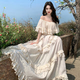 2025 New High-End French Shoulder Oversized Swing Before And After Two Wearing Sanya Travel Holiday Fairy Dress
