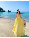 Sanya Beautiful Photo Dress Seaside Holiday Yellow Dress Show Back Dress Sexy Beach Dress Atmosphere