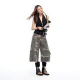 26 Years Of Summer New Retro Washing White Camouflage High-Waist Bag Pocket Seven-Point Jeans Woman