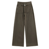 Fake Two Spliced Wide-Legged Jeans Women's Spring And Autumn New Design Lazy Slack High-Rise Straight Slacks