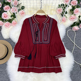 Bohemia National Style Heavy Industry Embroidered Sue With Cotton Doll Shirt Retro Lady Blouse Shirt