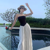 French Temperament Elegant Name-Word Shoulder Dress Women's New Beautiful Beautiful Breast Splicing 100 Folded Skirt