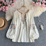2025 Summer Retro National Style Long-Sleeved Collar Loose Thin Embroidery Jacket Women's Ocean Clad Shirt