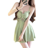 Swimwear Adjustable Shoulder Strap Two Sets Of Avocado Green Female Sense New Conservative Thin Conjoint Hot Spring Swimsuit