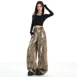 Digital Print Leopard Print White High-Waisted Cotton Jeans Women In The Autumn Of 2025 On The New Hot Girl Trend Broad Leg Pants
