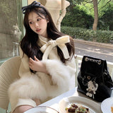 Milk Cover Gold French Retro Bow Cape Coat Female White Plus Thick Coat Winter Cloak Bow