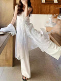 White Temperament Is A Beautiful Vest Suit Women's Summer 2026 New Lace Hoodie T-Shirt Stacked With Wide-Legged Pants Three Sets
