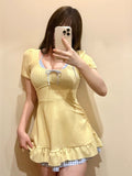 2026 New Swimsuit Women's Dress Conservative Students Cute Large Size Micro Fat Mm Thin Swimsuit