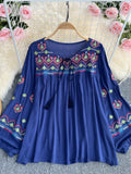 Spring Dress 2025 Holiday National Style Retro Heavy Industry Embroidery Flowers Ocean Gas Lantern Sleeve Loose Blouse Tide