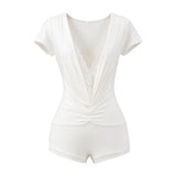 White V-Neck Shoulder Lace Spliced Short-Sleeved T-Shirt Girl Summer Sexy Slimming Hottie Shirt Top