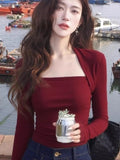 French Design Sense Niche Red Clothes Early Autumn Slimming With Long-Sleeved T-Shirts
