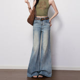 Light Blue Water Wash Elasticity Low-Rise Jeans Women 2026 Spring New Thin Texture Without Leg Horn Pants