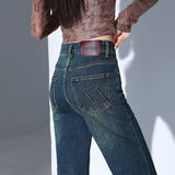 Vintage High-Rise Elastic Horn Jeans Women 2026 New Slimming Without Leg Thin Mop Trousers