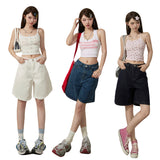 YC&3 Color Retro High-Waisted Loose Four-Pointed Broad-Legged Trousers Summer Straight Shorts Jeans Woman