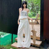 Linen Cetym | Wide Waist Can Be Folded | Relaxing Feeling Loose Broad Leg Trousers Women's