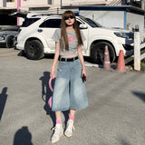 4 Color Retro High-Waisted Loose Broad Leg Pants Spring And Summer Slim Straight Seven-Point Trousers Jeans Women