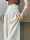 Ice Silk Linen Broad Leg Pants Women Summer Thin Narrow Version Of Straight Suit Pants Casual Cool Cool Feeling Cotton Mah-Shan Trousers